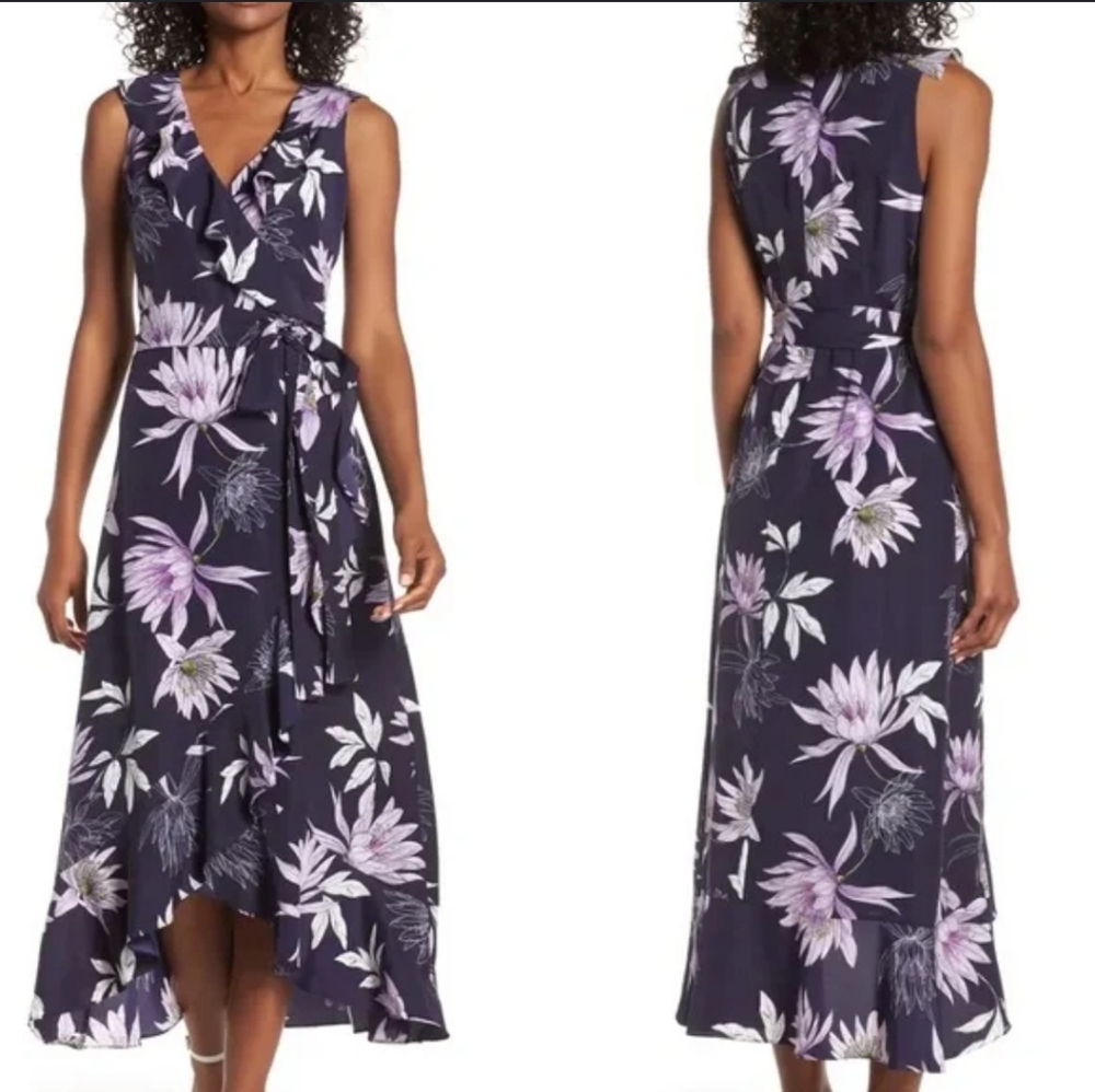 Vince Camuto | Purple Floral Printed Sleeveless Surplice Dress Size 14W